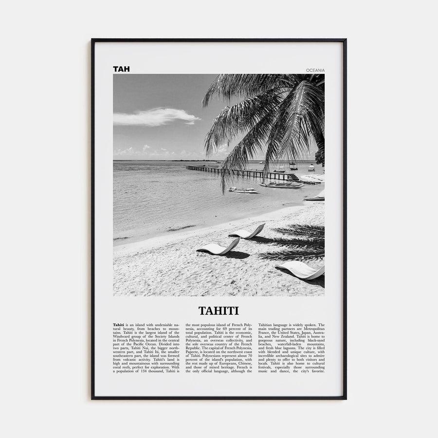 Tahiti Poster Black Metal / 8x12 in Nbourhood Travel B&W Poster