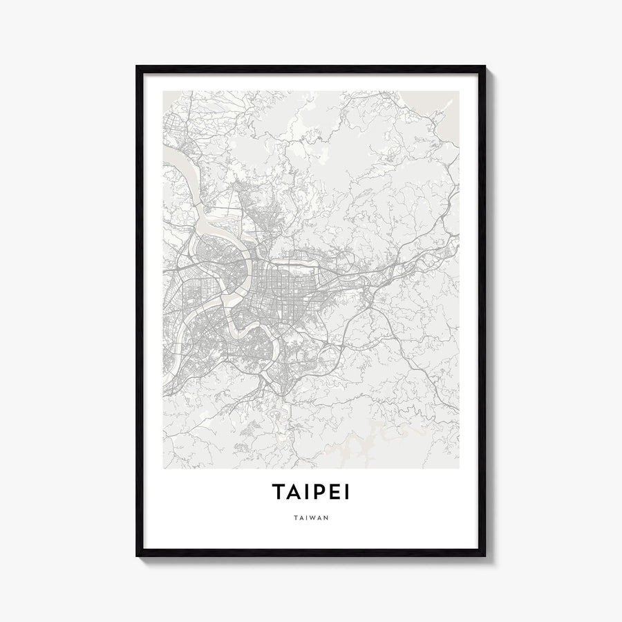 Taipei black & white map poster of Taiwan – vertical wall art, unframed print shown in interior mockup