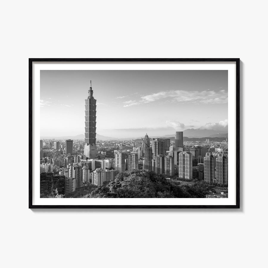 Taipei black & white photo poster of Taiwan – horizontal wall art, unframed print shown in interior mockup