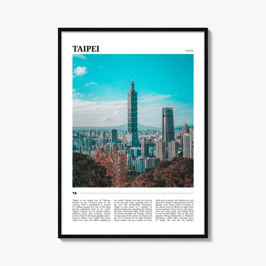 Taipei colorful travel poster of Taiwan – vertical wall art, unframed print shown in interior mockup