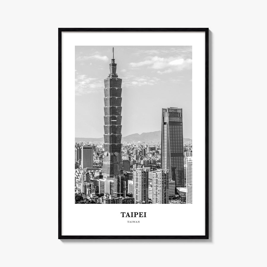 Taipei no. 1 black & white classic poster of Taiwan – vertical wall art, unframed print shown in interior mockup