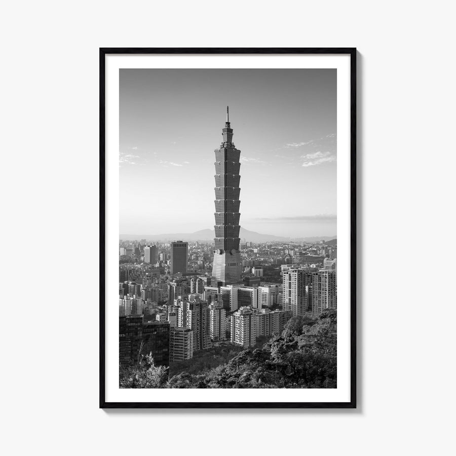 Taipei no. 1 black & white photo poster of Taiwan – vertical wall art, unframed print shown in interior mockup