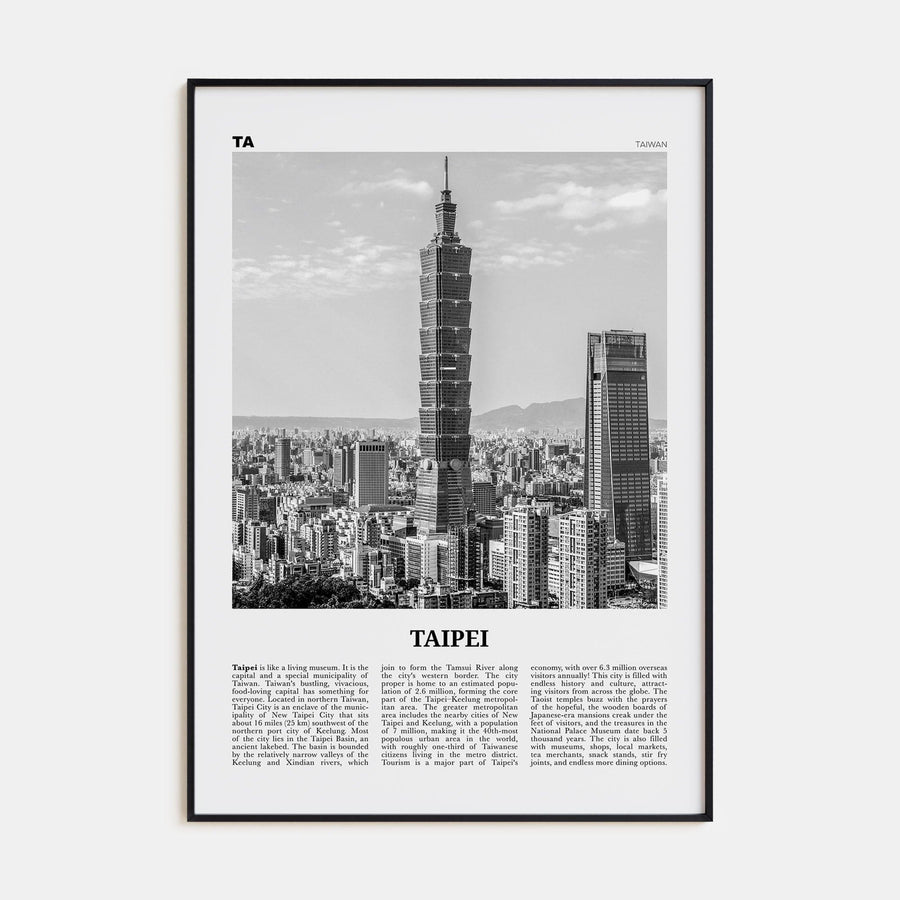 Taipei No 1 Poster Black Metal / 8x12 in Nbourhood Travel B&W Poster