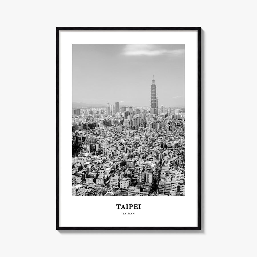 Taipei no. 2 black & white classic poster of Taiwan – vertical wall art, unframed print shown in interior mockup
