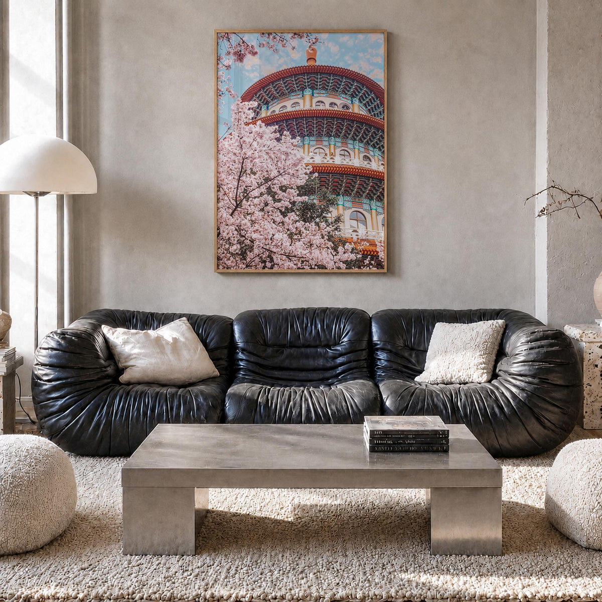 Taipei no. 2 colorful photo poster of Taiwan – vertical wall art in natural wood frame, hanging on wall