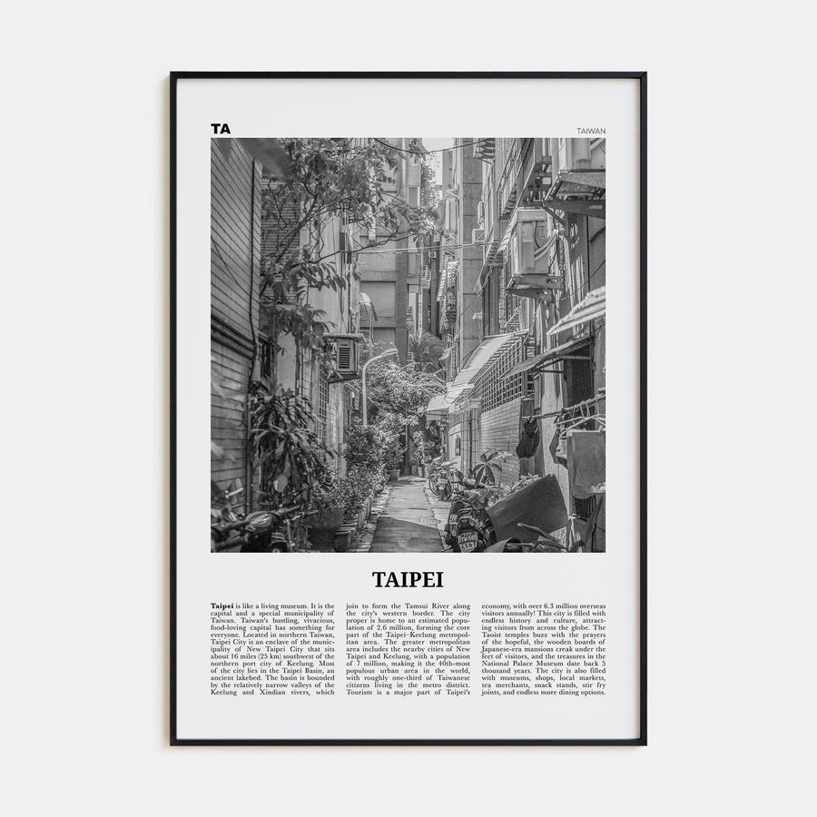 Taipei No 2 Poster Black Metal / 8x12 in Nbourhood Travel B&W Poster