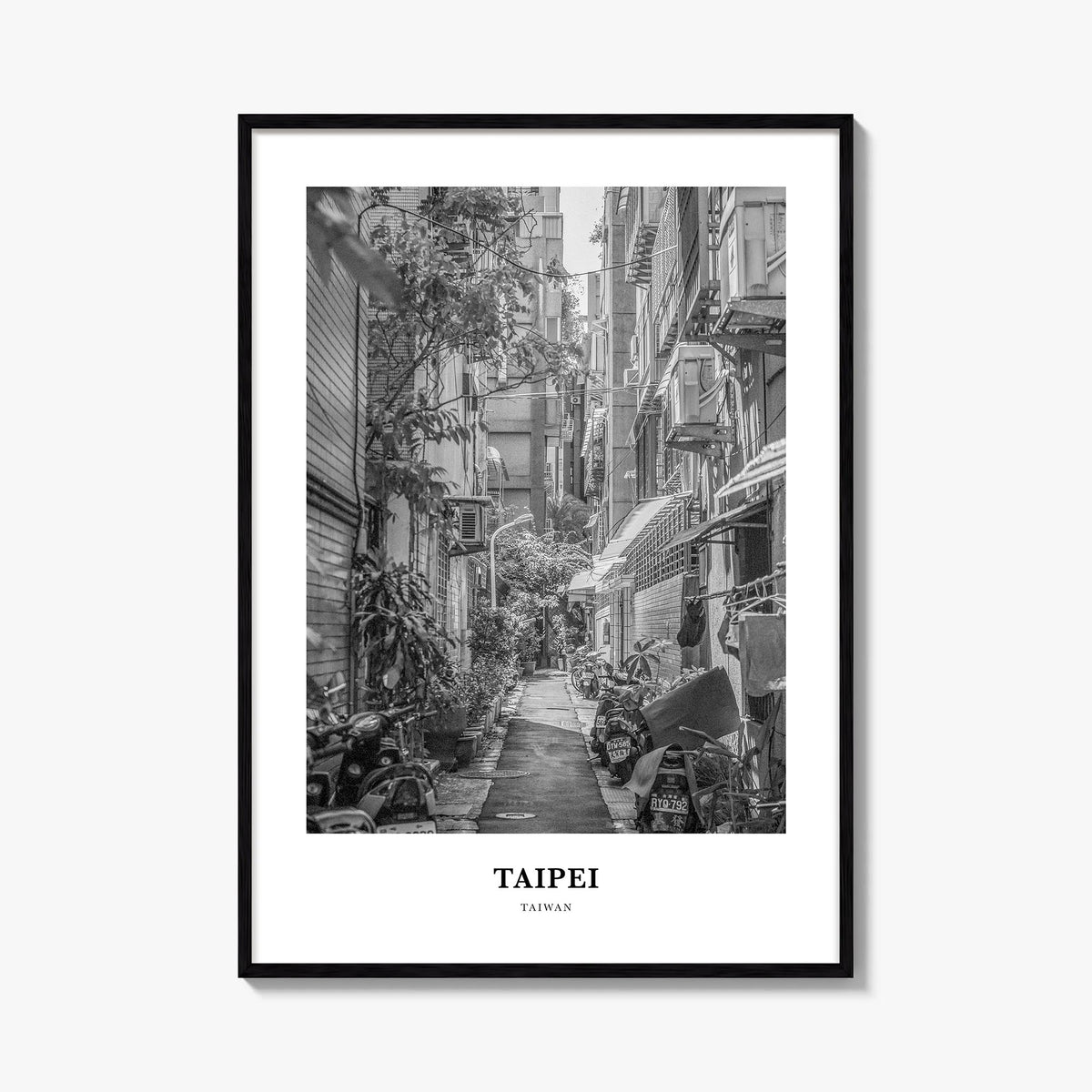 Taipei no. 3 black & white classic poster of Taiwan – vertical wall art, unframed print shown in interior mockup