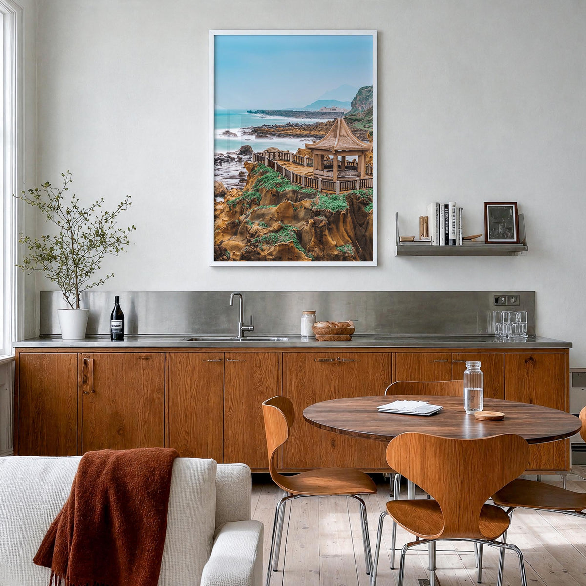 Taiwan colorful photo poster of Asia – vertical wall art in white wood frame, hanging on wall