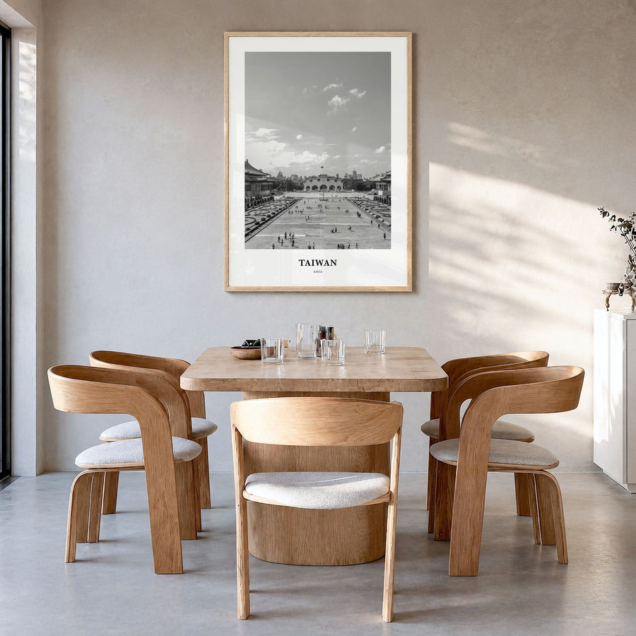 Taiwan Classic Poster in a natural wood frame, hanging in a dining room