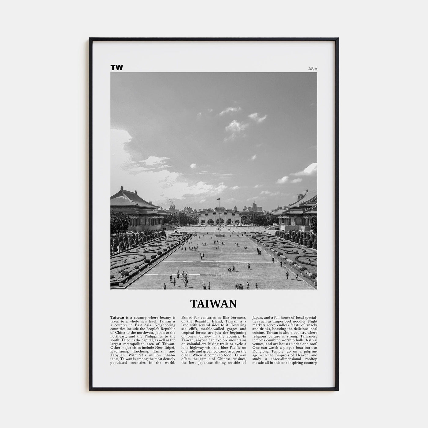 Taiwan Poster Black Metal / 8x12 in Nbourhood Travel B&W Poster