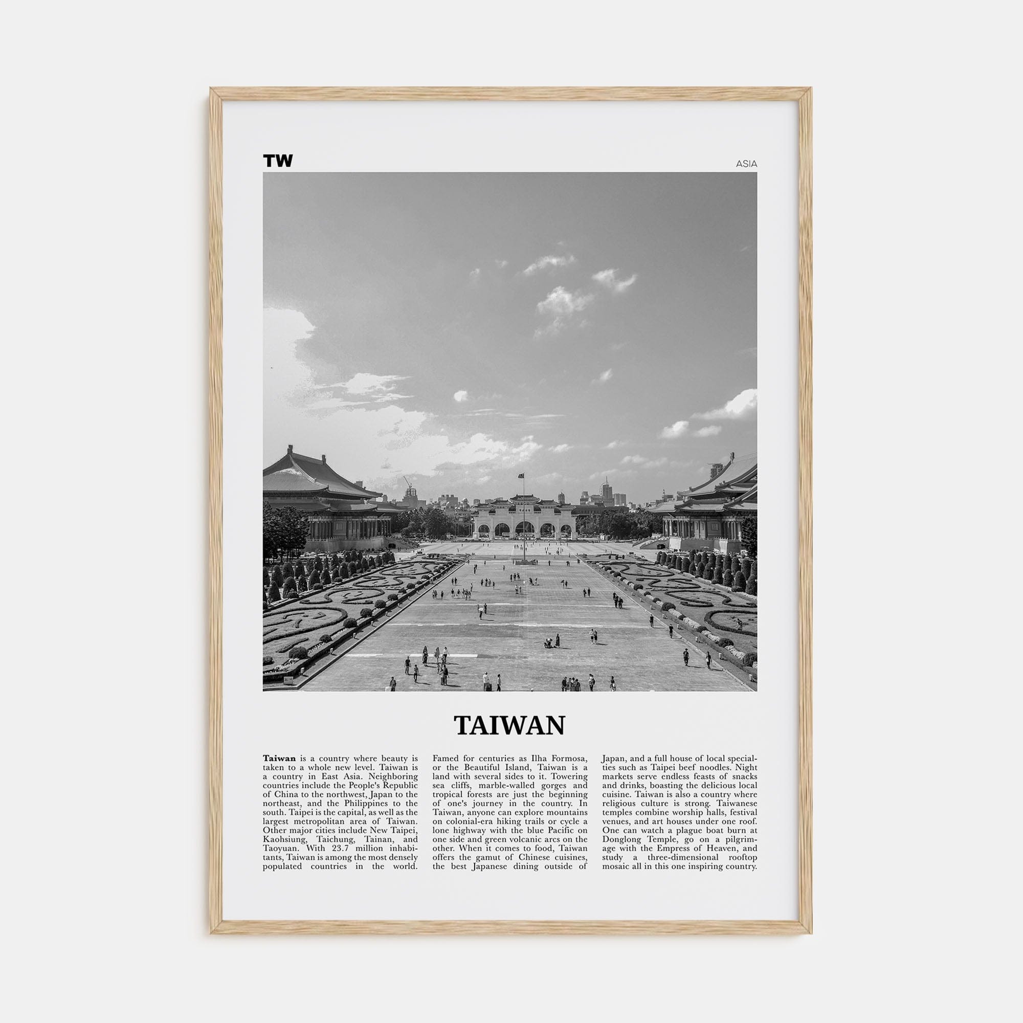 Taiwan Poster Natural Wood / 8x12 in Nbourhood Travel B&W Poster