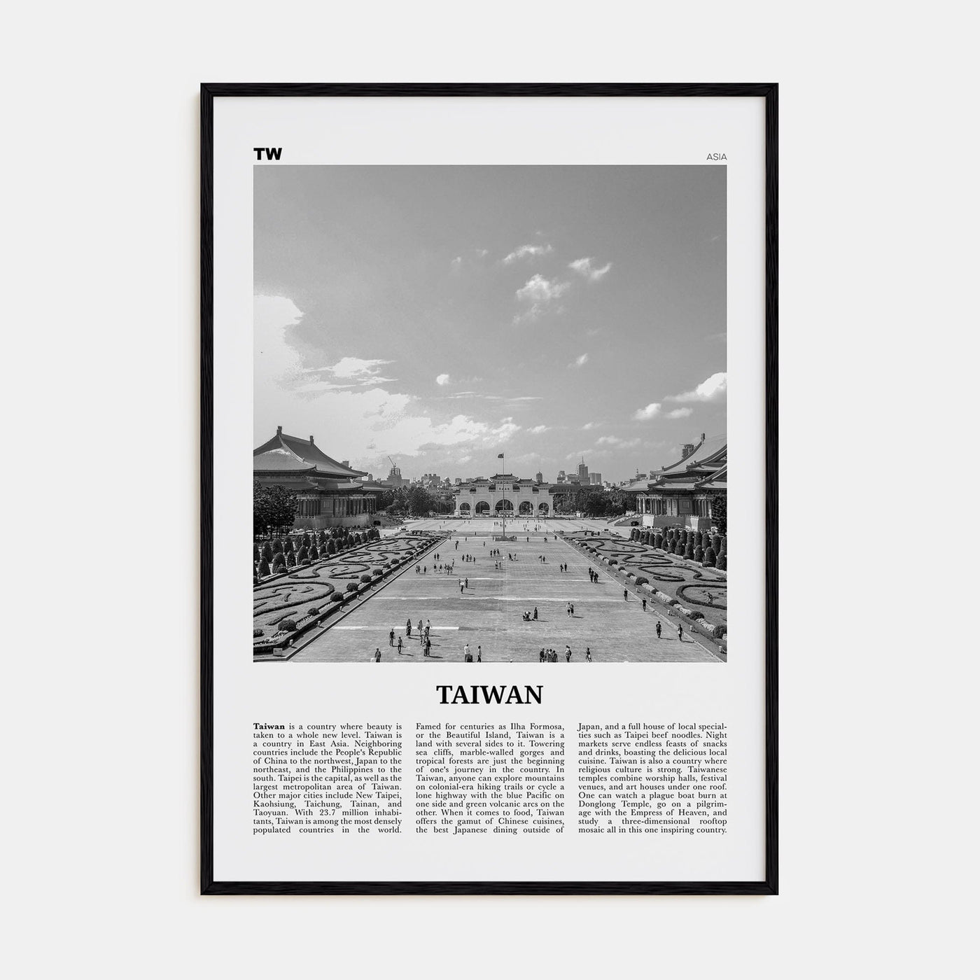 Taiwan Poster Black Wood / 8x12 in Nbourhood Travel B&W Poster