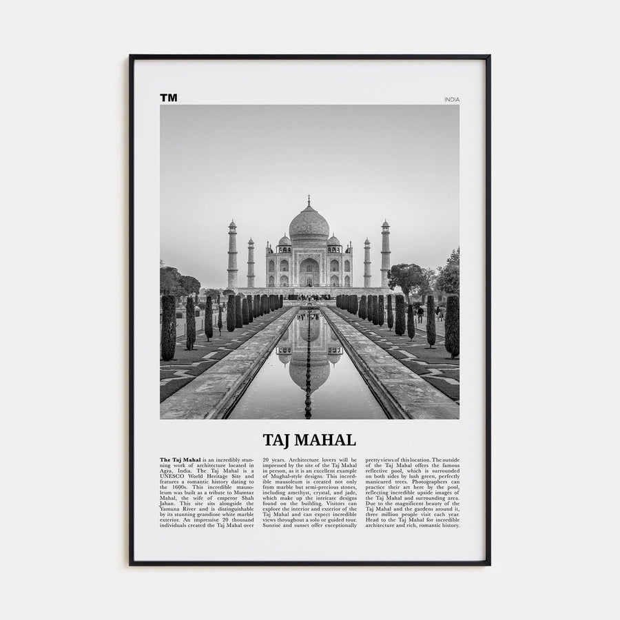 Taj Mahal Poster Black Metal / 8x12 in Nbourhood Travel B&W Poster