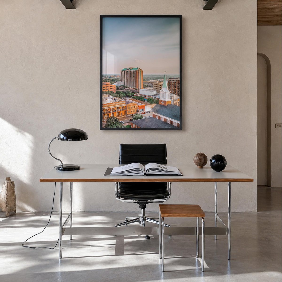 Tallahassee colorful photo poster of Florida, USA – vertical wall art in black wood frame, hanging on wall