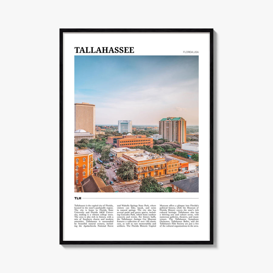 Tallahassee colorful travel poster of Florida, USA – vertical wall art, unframed print shown in interior mockup