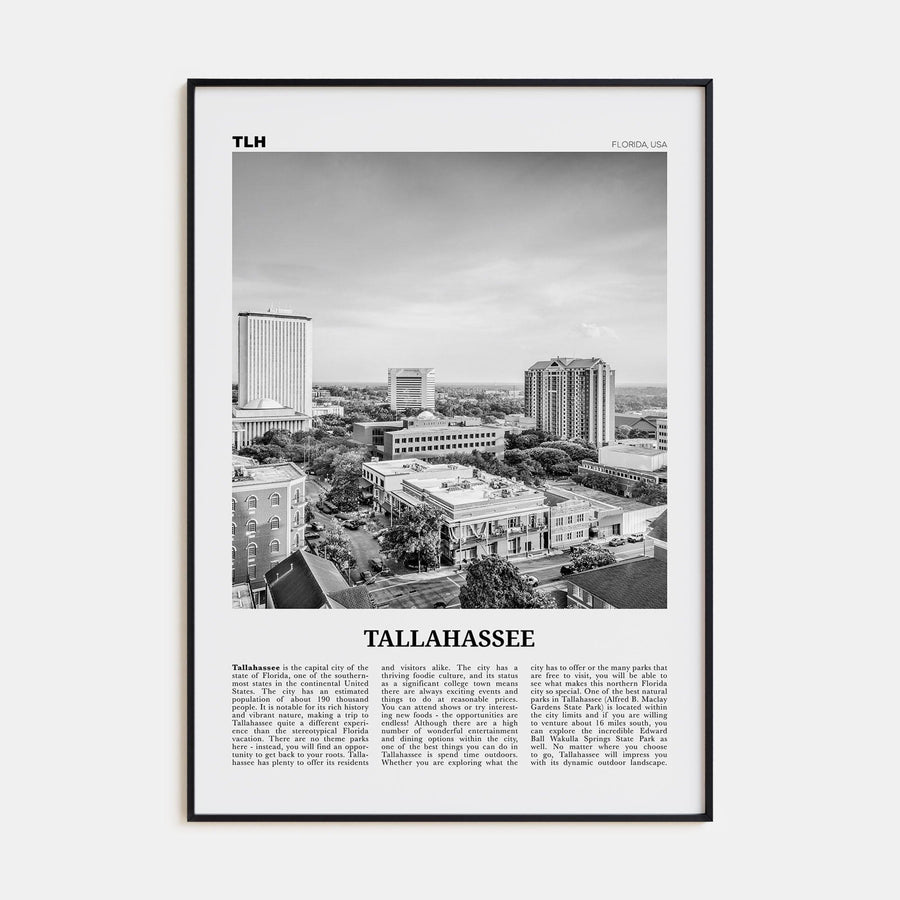 Tallahassee Poster Black Metal / 8x12 in Nbourhood Travel B&W Poster