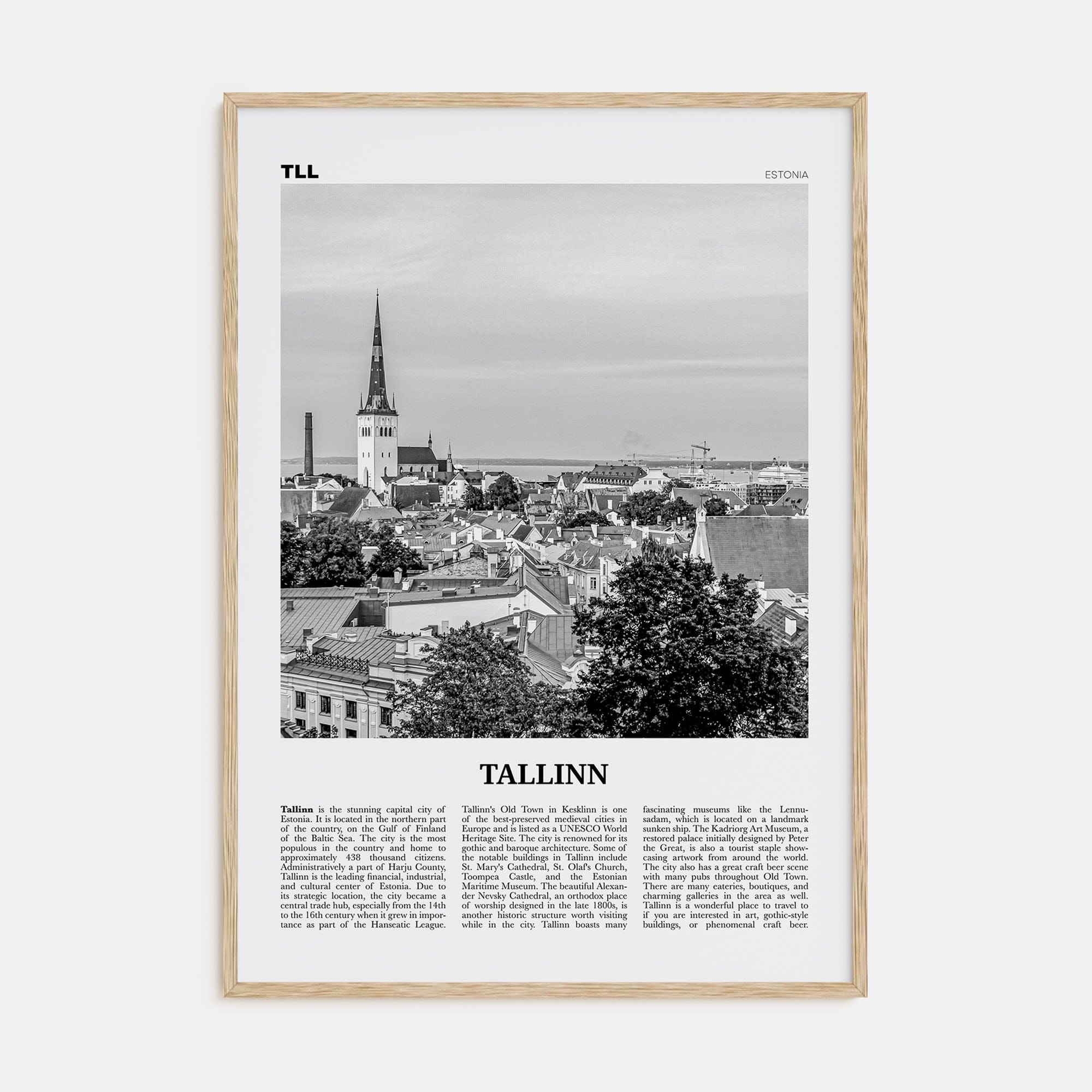 Tallinn Poster Natural Wood / 8x12 in Nbourhood Travel B&W Poster