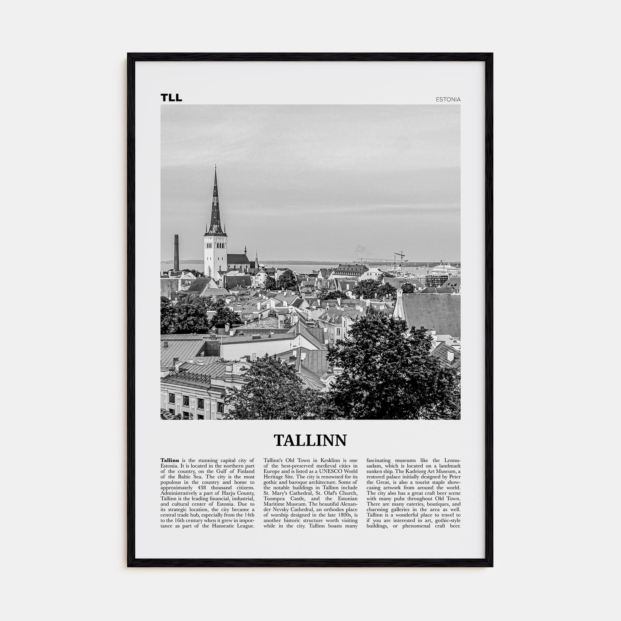 Tallinn Poster Black Wood / 8x12 in Nbourhood Travel B&W Poster