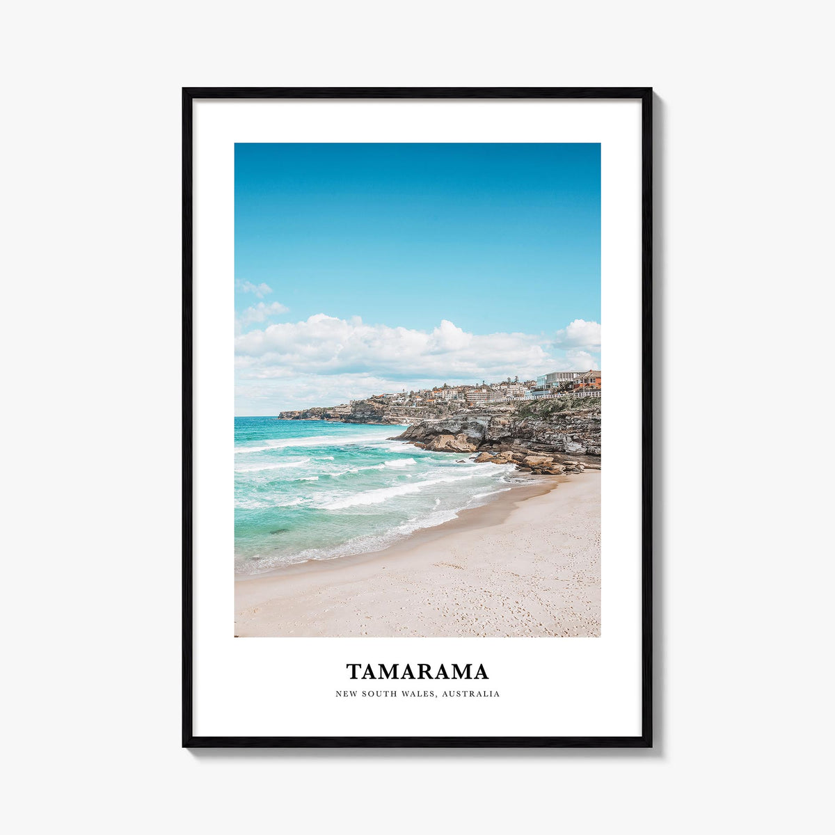 Tamarama colorful classic poster of Sydney, New South Wales – vertical wall art, unframed print shown in interior mockup