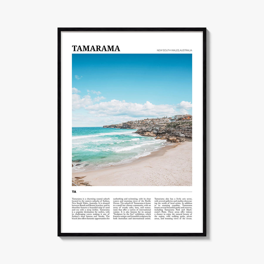 Tamarama colorful travel poster of Sydney, New South Wales – vertical wall art, unframed print shown in interior mockup