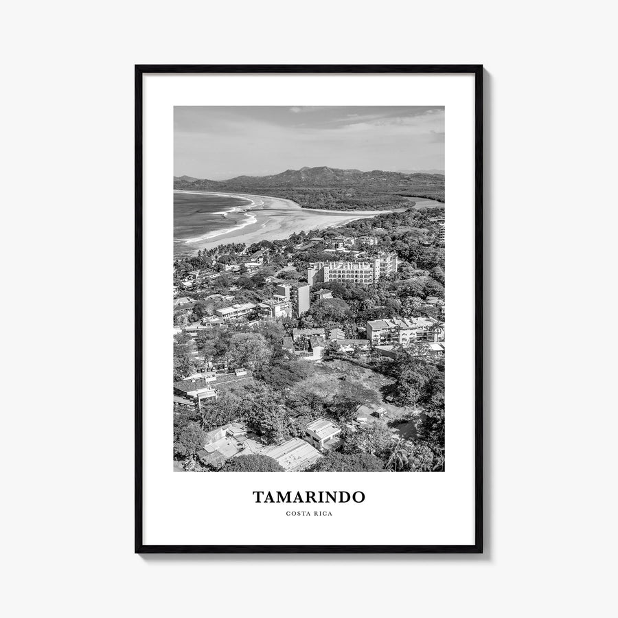 Tamarindo black & white classic poster of Costa Rica – vertical wall art, unframed print shown in interior mockup