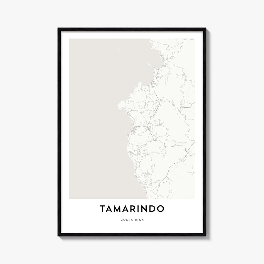 Tamarindo black & white map poster of Costa Rica – vertical wall art, unframed print shown in interior mockup