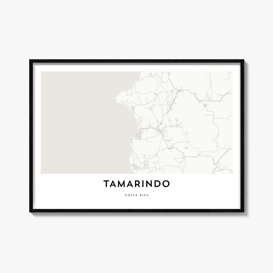 Tamarindo black & white map poster of Costa Rica – horizontal wall art, unframed print shown in interior mockup