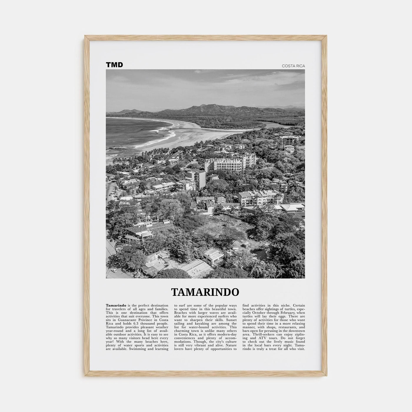 Tamarindo Poster Natural Wood / 8x12 in Nbourhood Travel B&W Poster