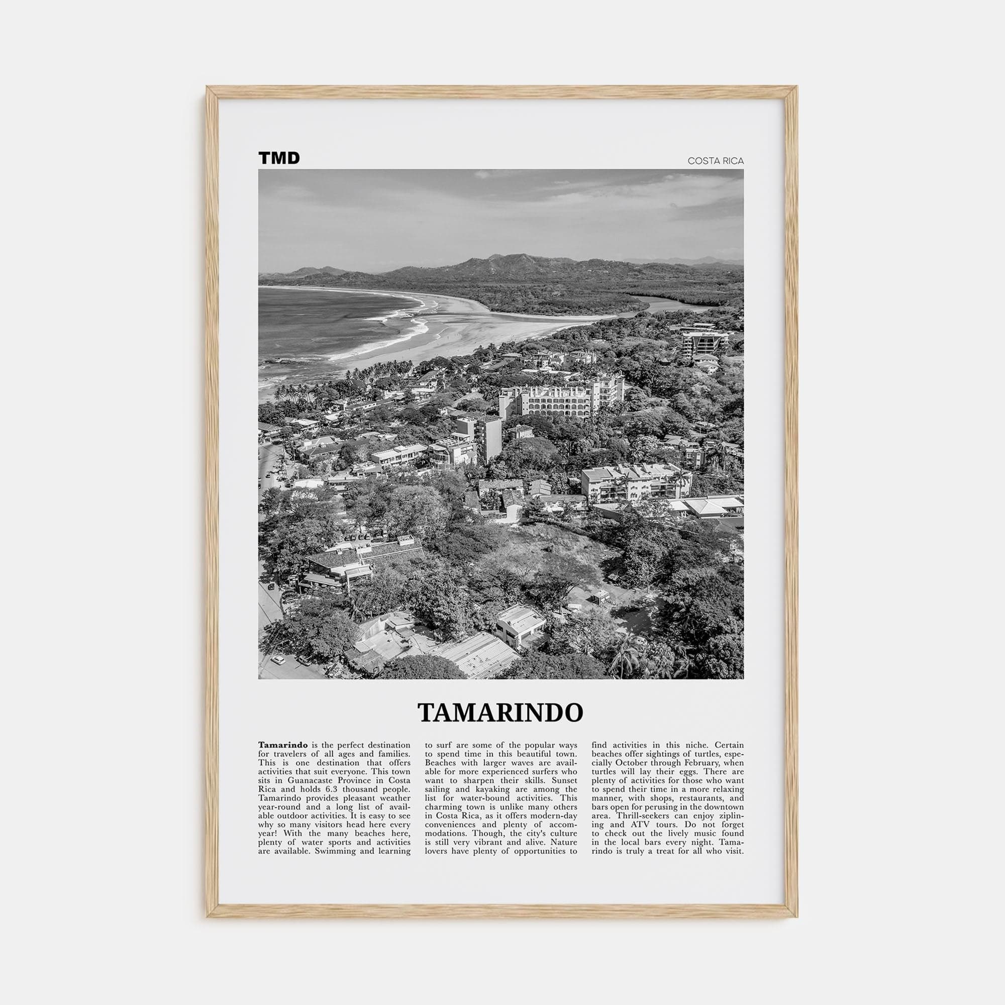 Tamarindo Poster Natural Wood / 8x12 in Nbourhood Travel B&W Poster