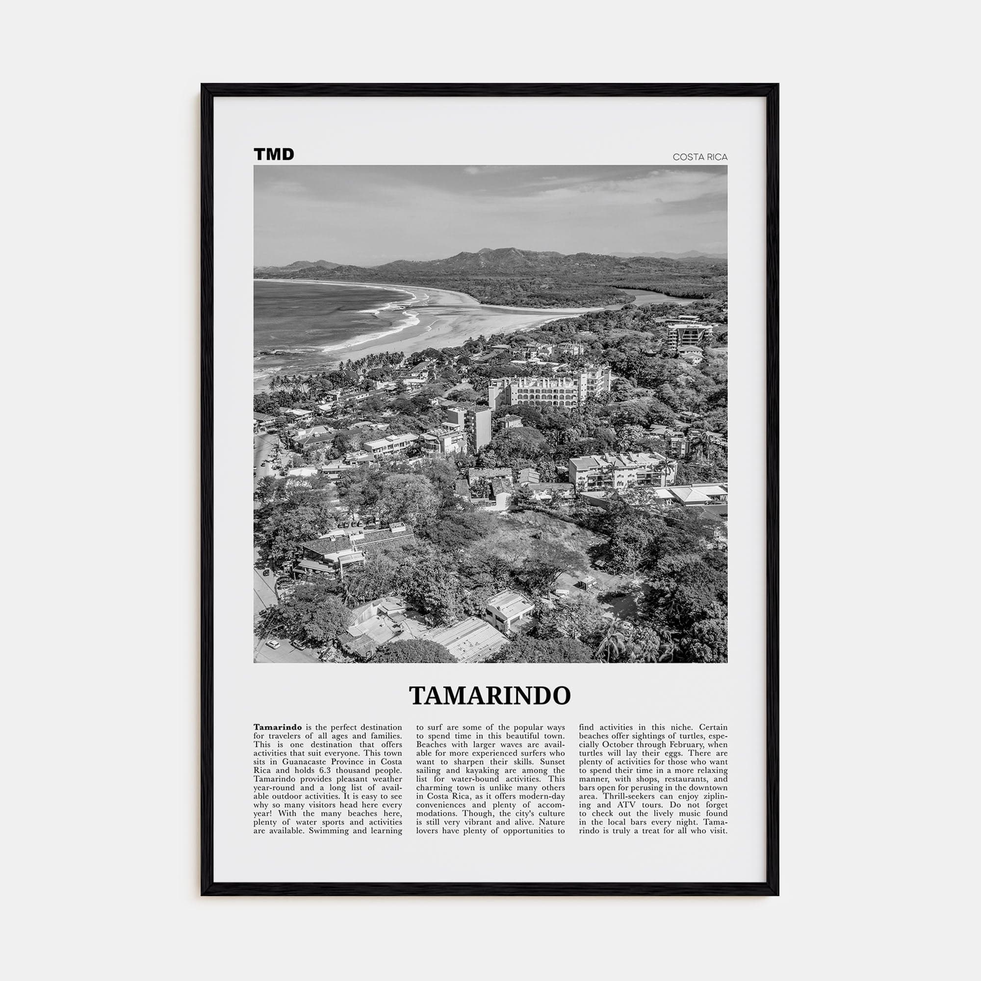 Tamarindo Poster Black Wood / 8x12 in Nbourhood Travel B&W Poster