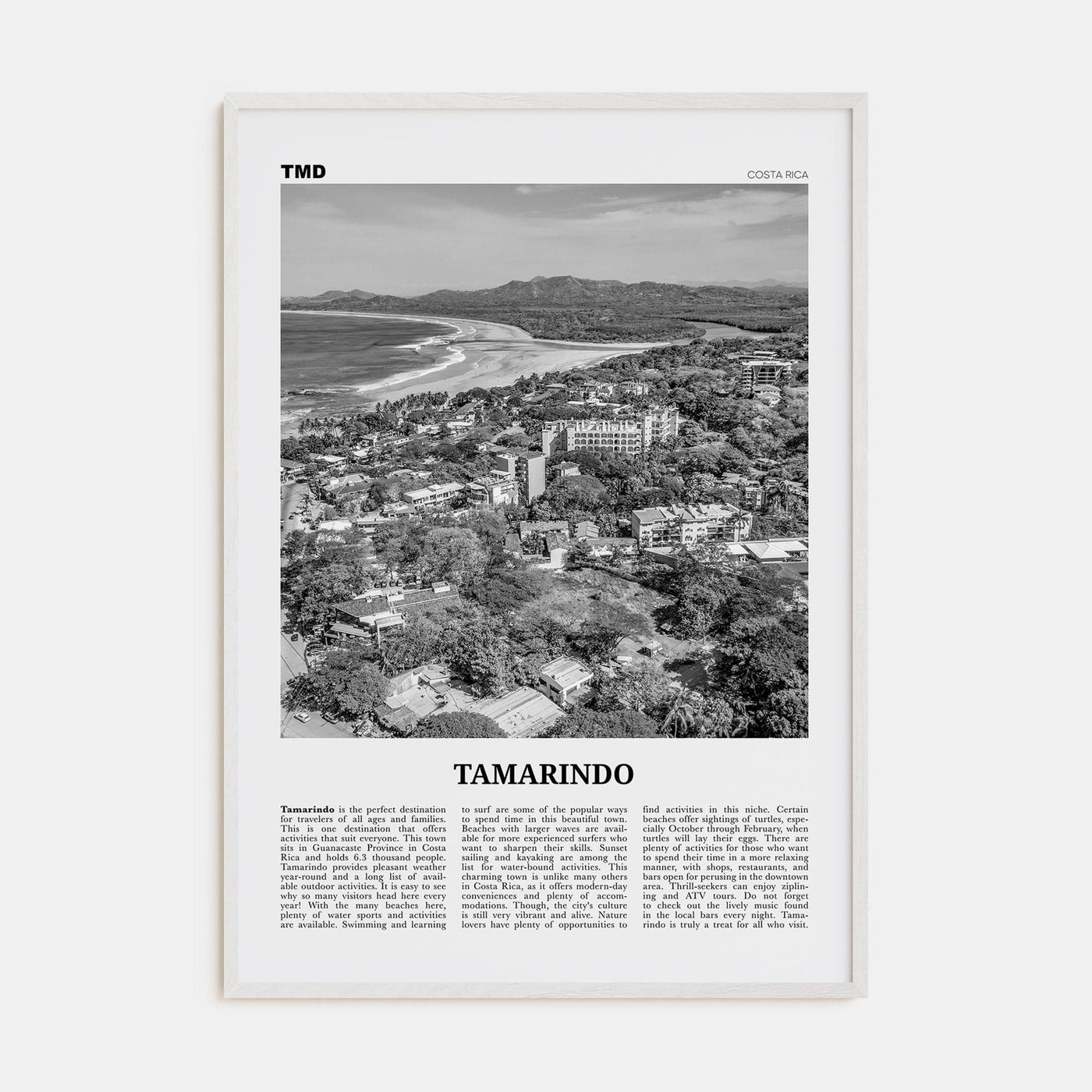 Tamarindo Poster White Wood / 8x12 in Nbourhood Travel B&W Poster