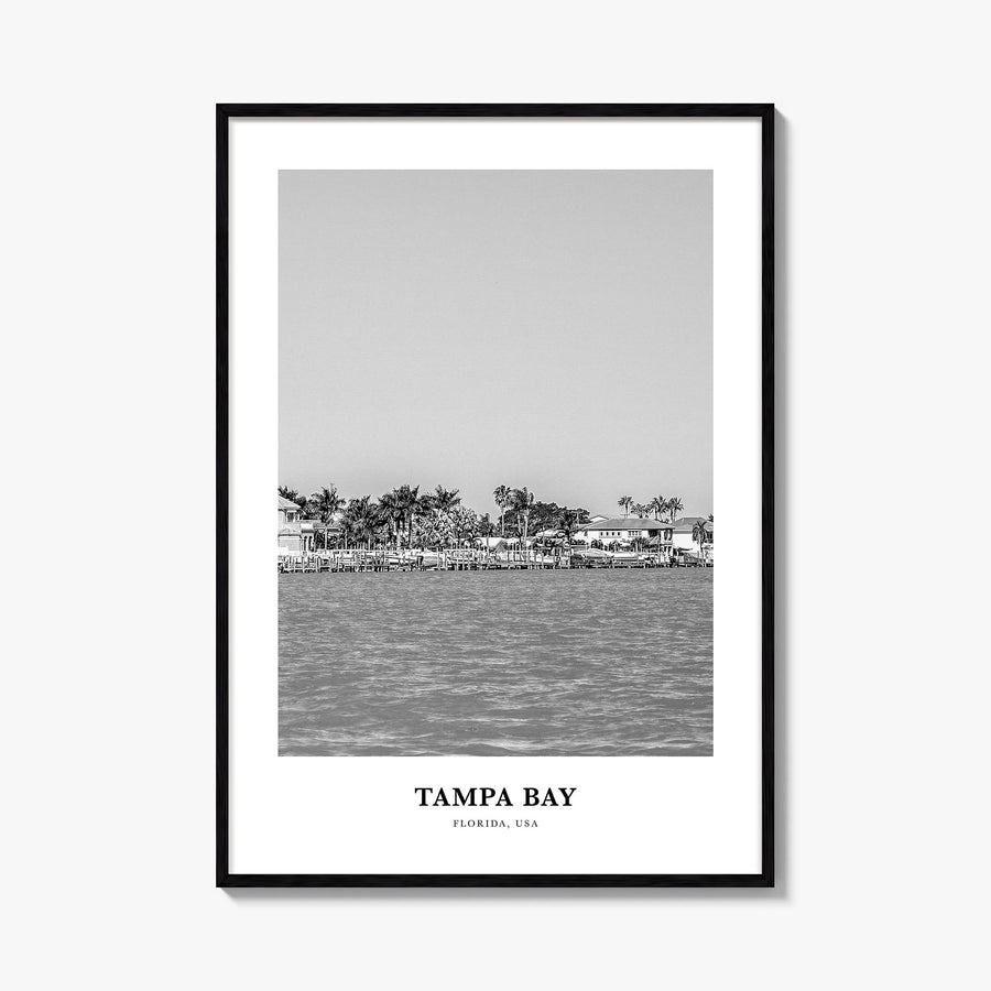 Tampa Bay black & white classic poster of Florida, USA – vertical wall art, unframed print shown in interior mockup