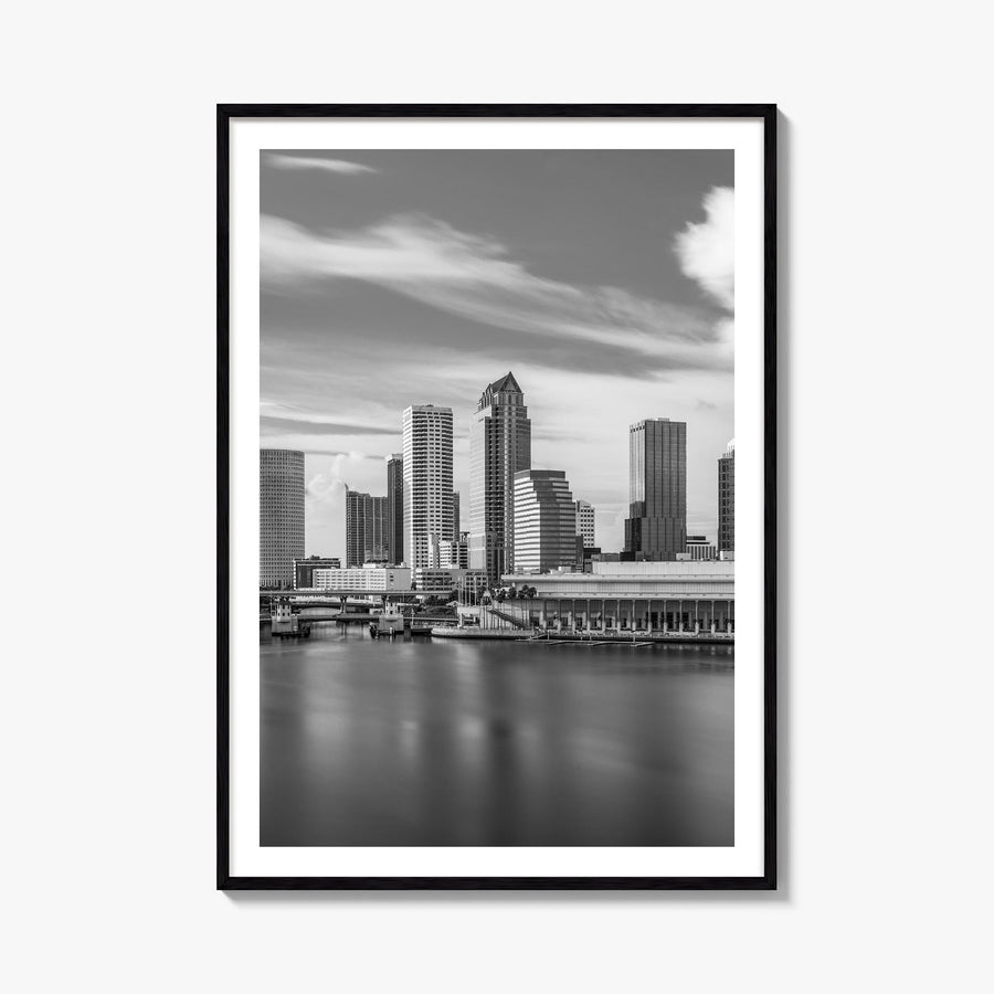 Tampa Bay black & white photo poster of Florida, USA – vertical wall art, unframed print shown in interior mockup