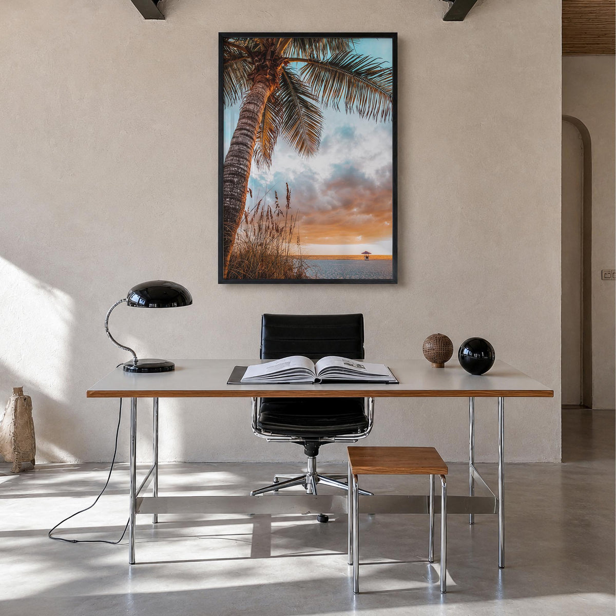 Tampa Bay colorful photo poster of Florida, USA – vertical wall art in black wood frame, hanging on wall