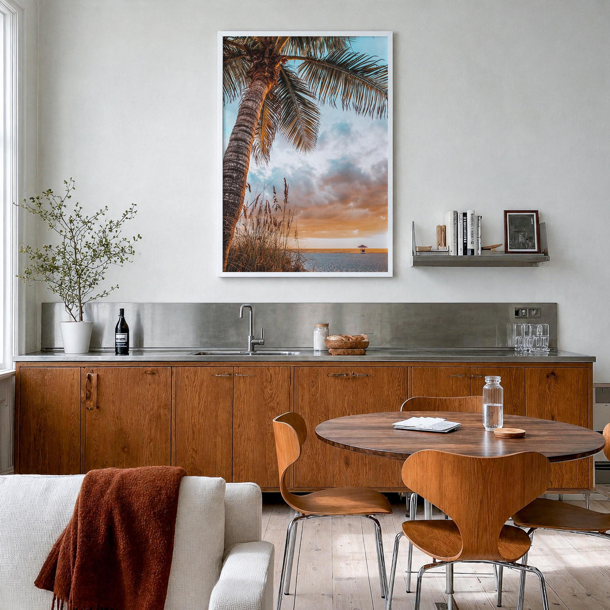 Tampa Bay colorful photo poster of Florida, USA – vertical wall art in white wood frame, hanging on wall