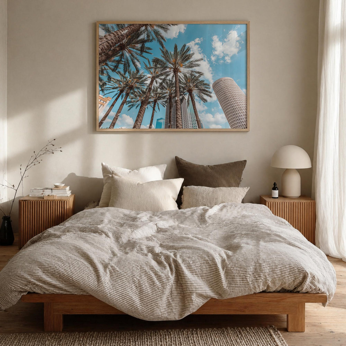 Tampa colorful photo poster of Florida, USA – horizontal wall art in natural wood frame, hanging on wall