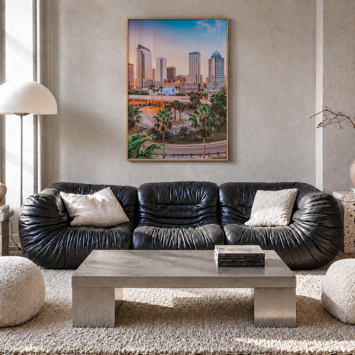 Tampa no. 1 colorful photo poster of Florida, USA – vertical wall art in natural wood frame, hanging on wall