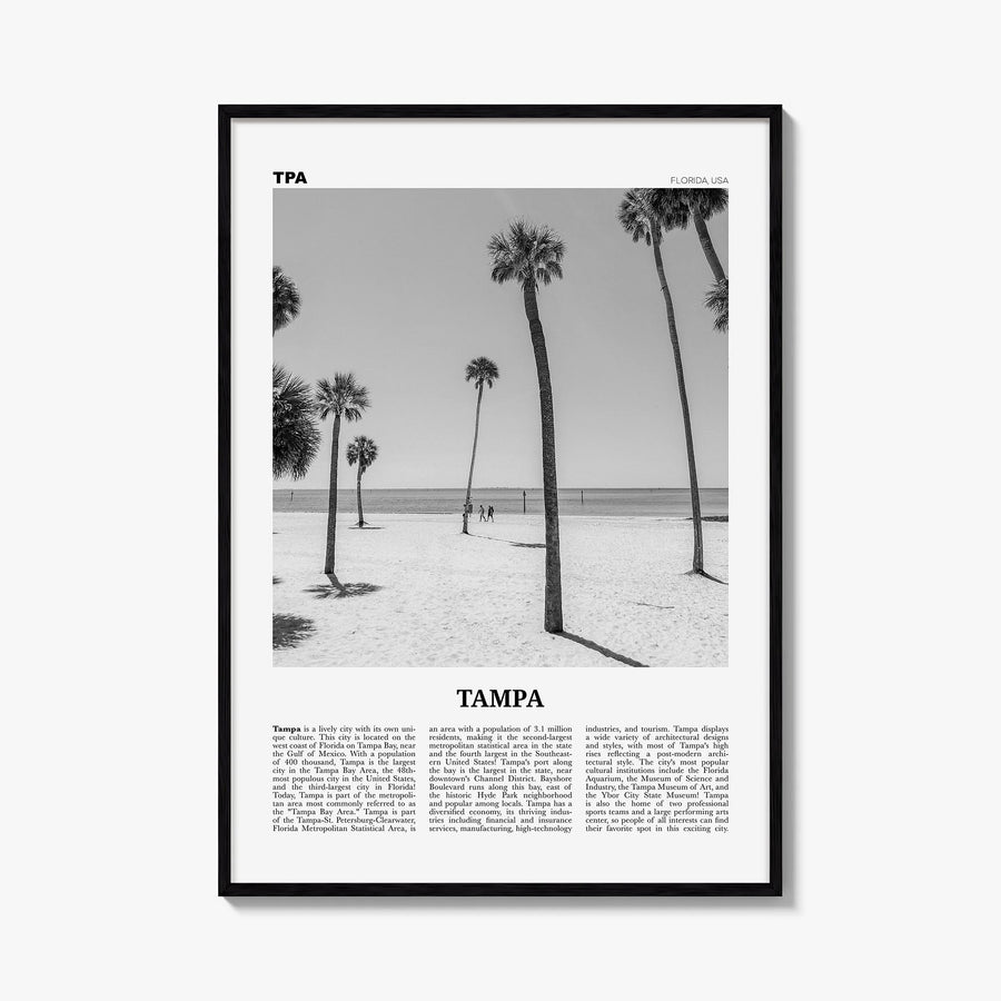 Tampa no. 2 black & white newspaper poster of Florida, USA – vertical wall art, unframed print shown in interior mockup
