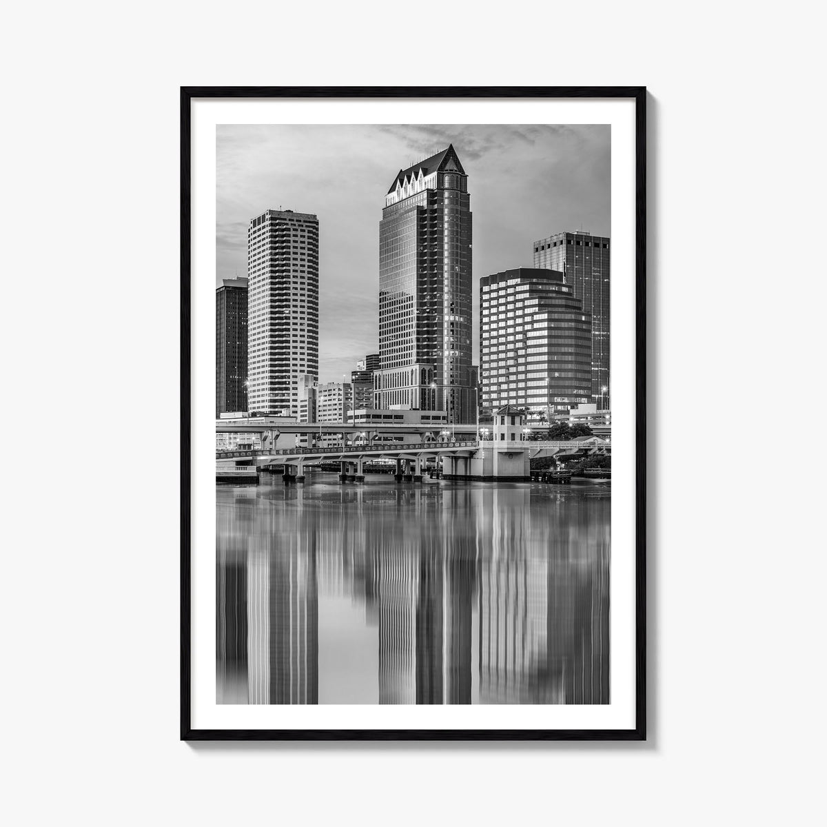 Tampa no. 2 black & white photo poster of Florida, USA – vertical wall art, unframed print shown in interior mockup