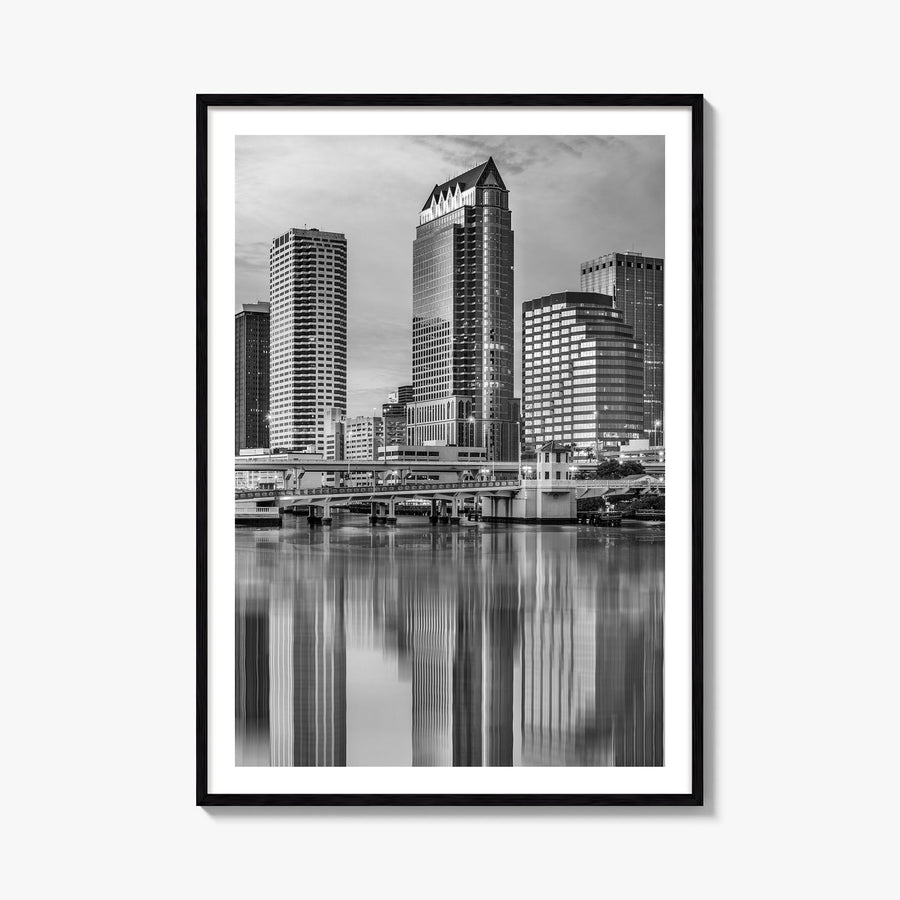 Tampa no. 2 black & white photo poster of Florida, USA – vertical wall art, unframed print shown in interior mockup