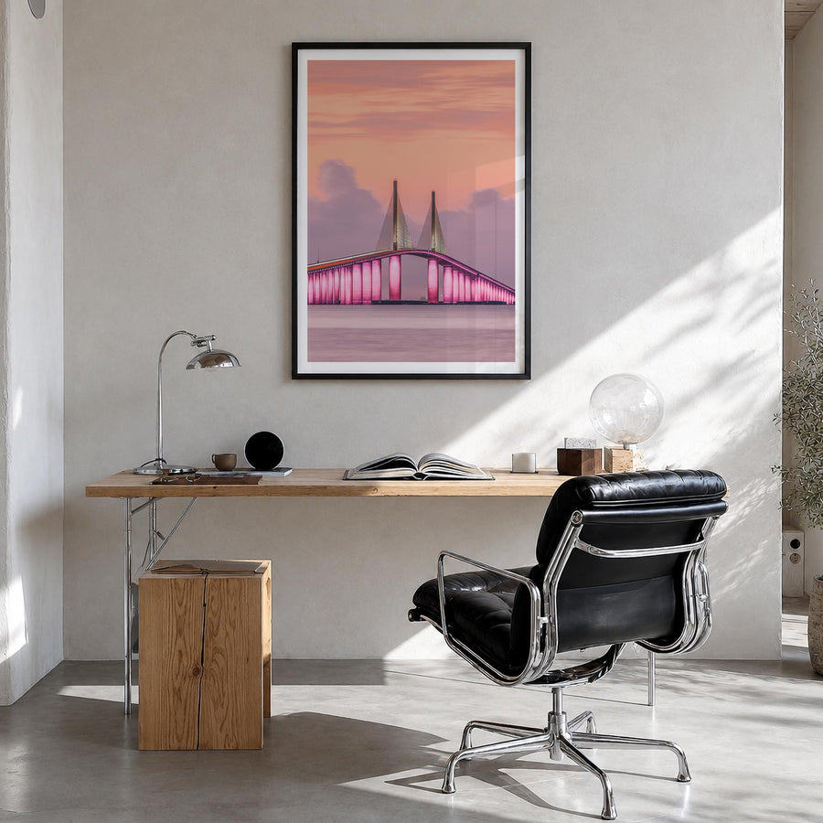 Tampa no. 2 colorful photo poster of Florida, USA – vertical wall art in black wood frame with white border, hanging on wall