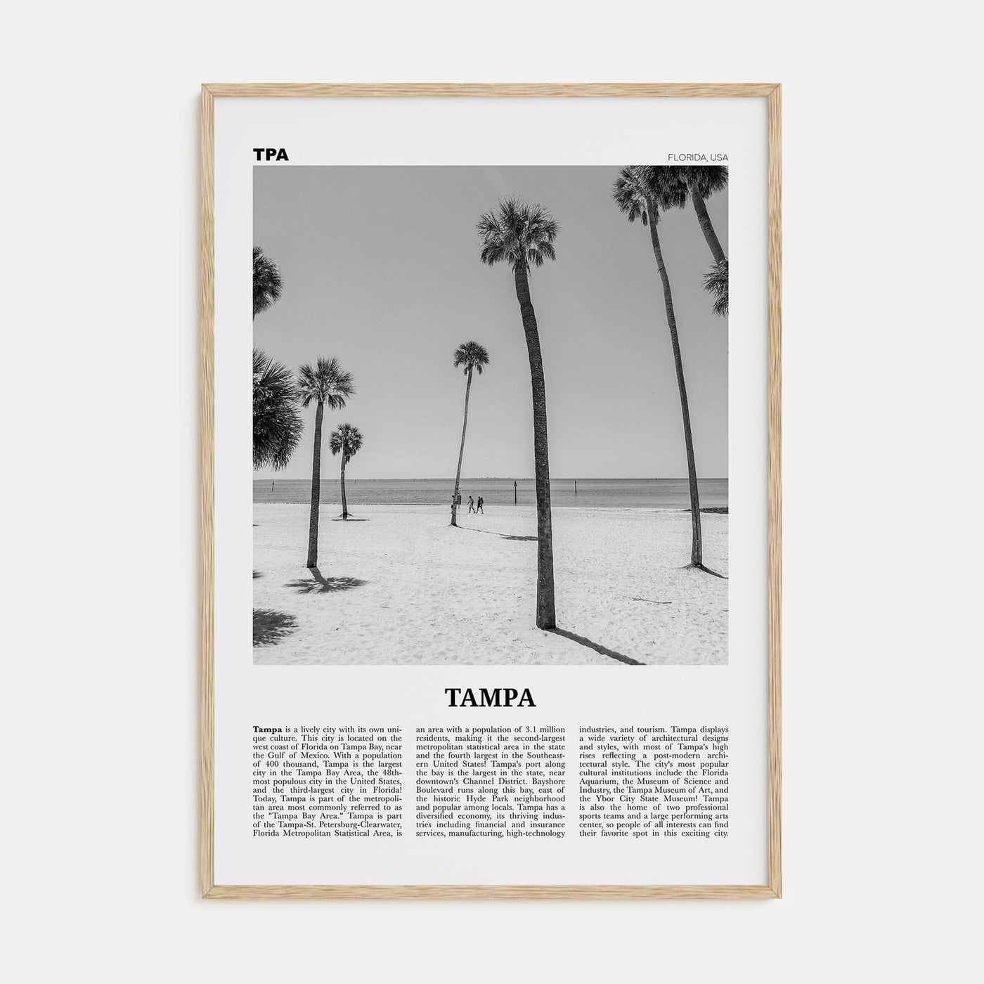 Tampa No 2 Poster Natural Wood / 8x12 in Nbourhood Travel B&W Poster