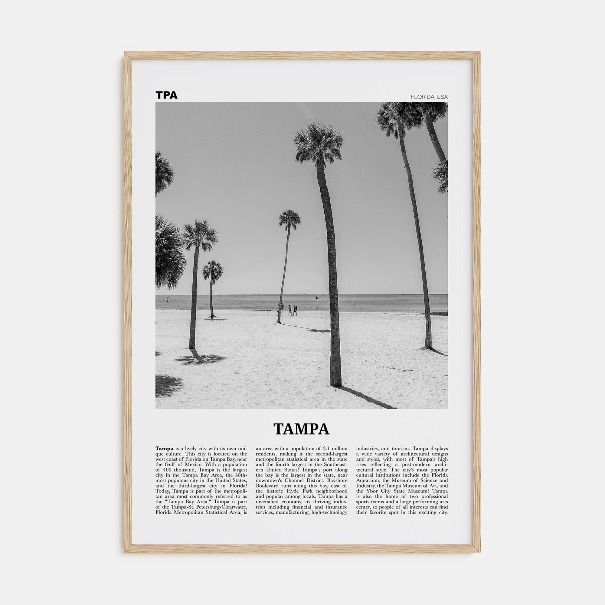 Tampa No 2 Poster Natural Wood / 8x12 in Nbourhood Travel B&W Poster