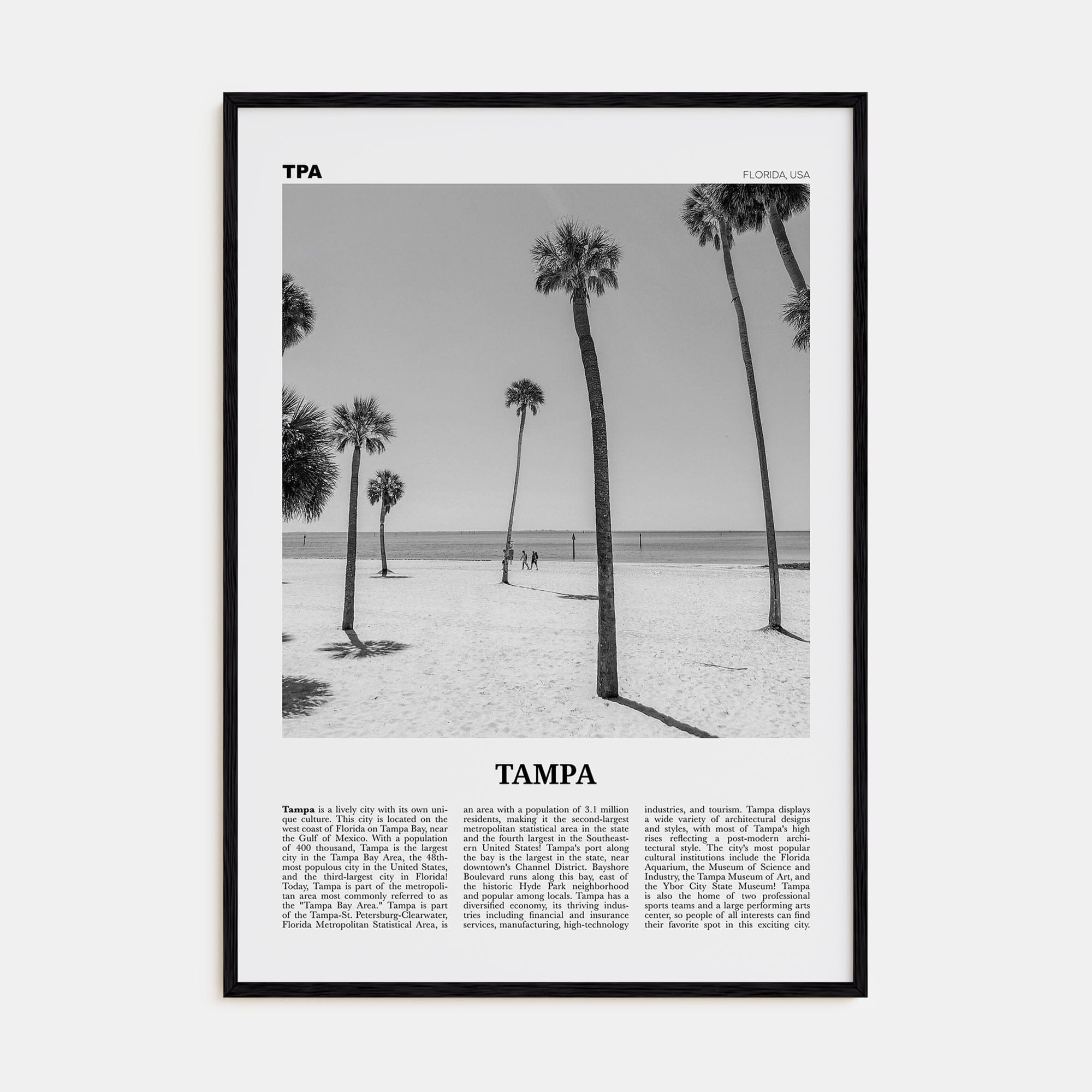 Tampa No 2 Poster Black Wood / 8x12 in Nbourhood Travel B&W Poster