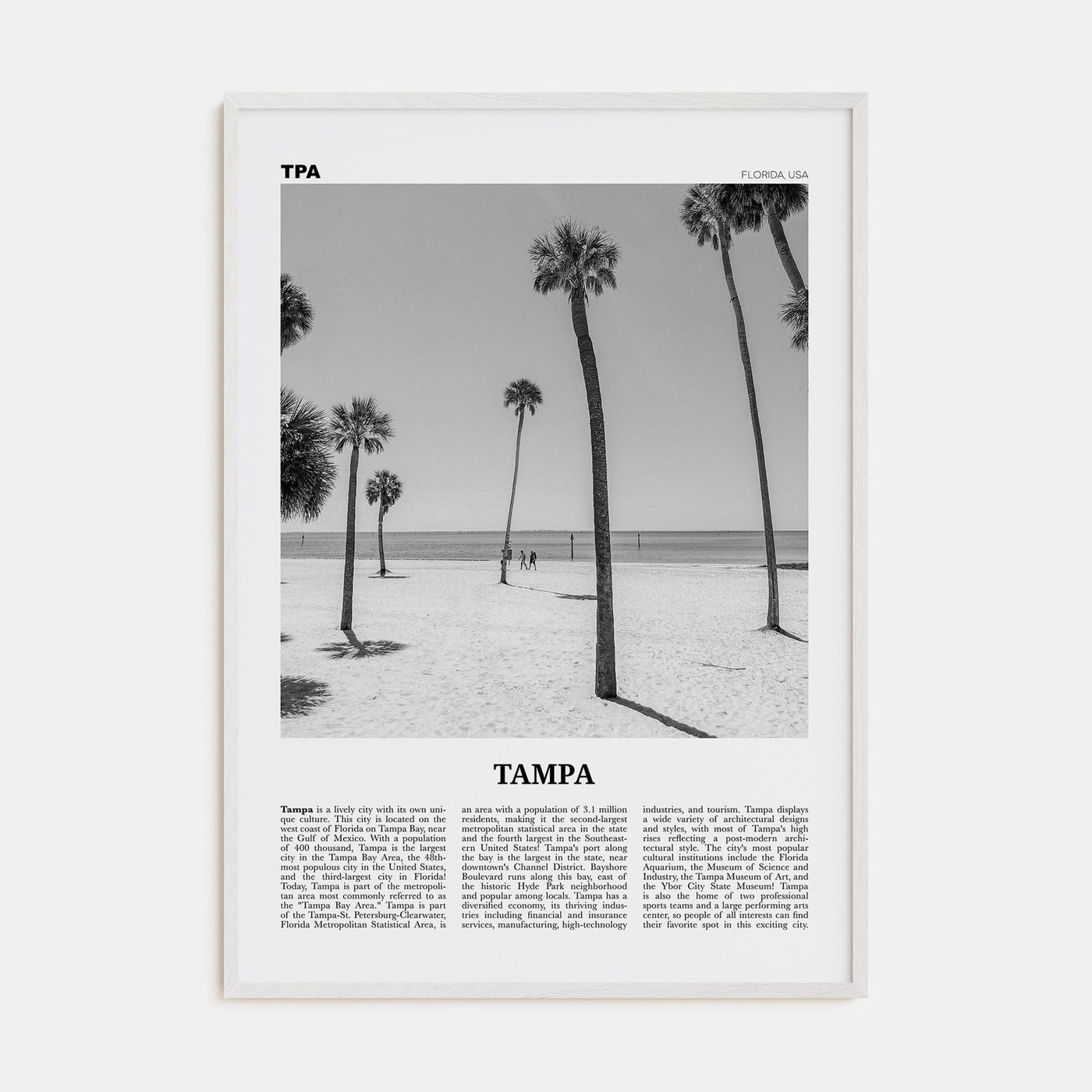 Tampa No 2 Poster White Wood / 8x12 in Nbourhood Travel B&W Poster