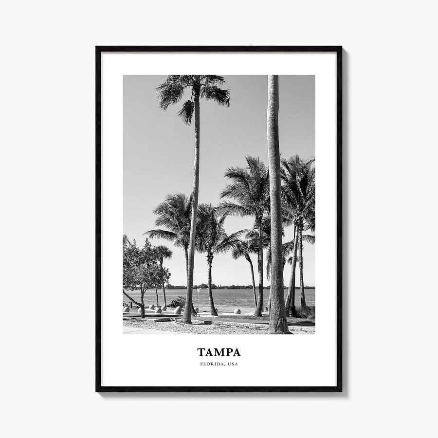 Tampa no. 3 black & white classic poster of Florida, USA – vertical wall art, unframed print shown in interior mockup