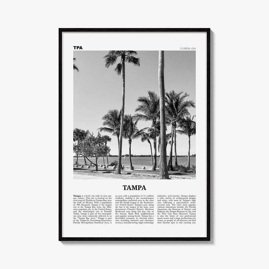Tampa no. 3 black & white newspaper poster of Florida, USA – vertical wall art, unframed print shown in interior mockup
