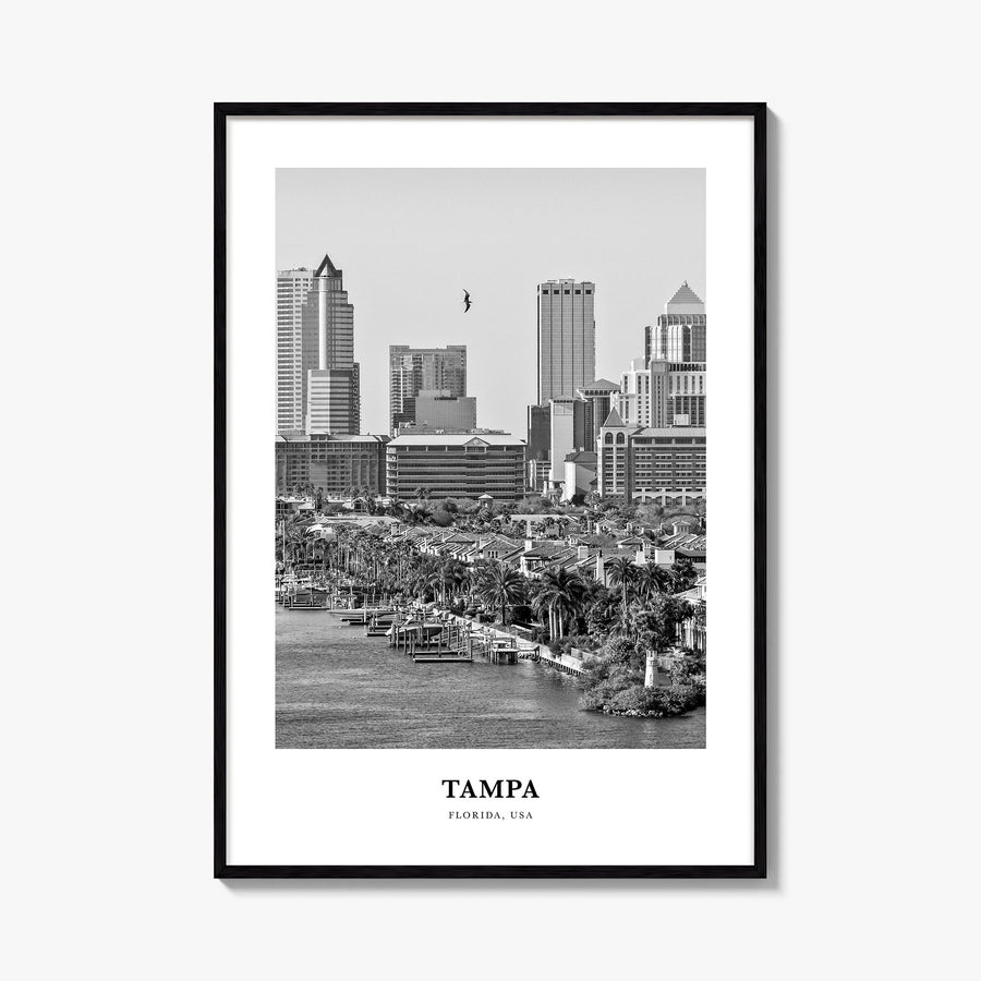 Tampa no. 4 black & white classic poster of Florida, USA – vertical wall art, unframed print shown in interior mockup