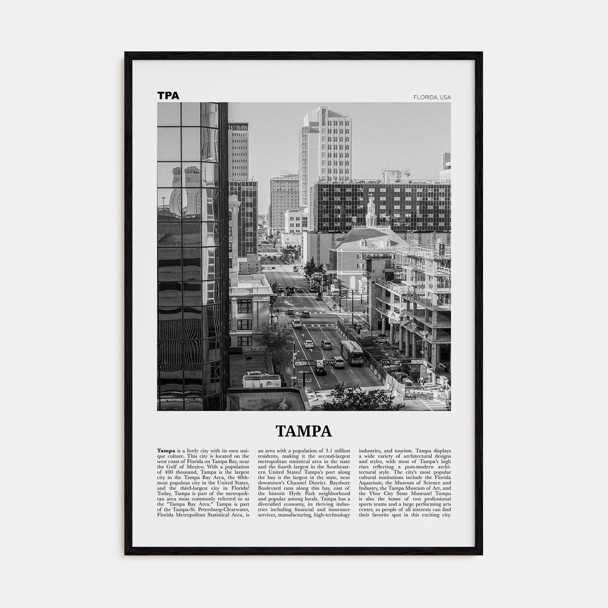 Tampa No 4 Poster Black Wood / 8x12 in Nbourhood Travel B&W Poster