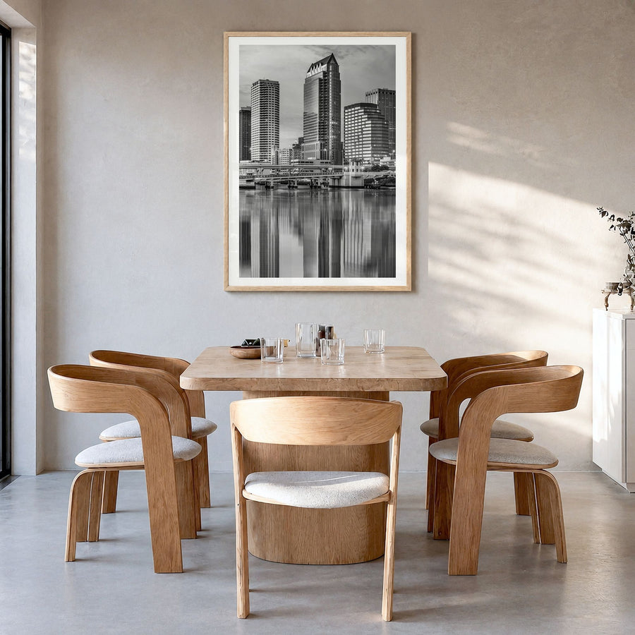 Tampa Photo No 2 Poster in a natural wood frame, hanging in a dining room, white border